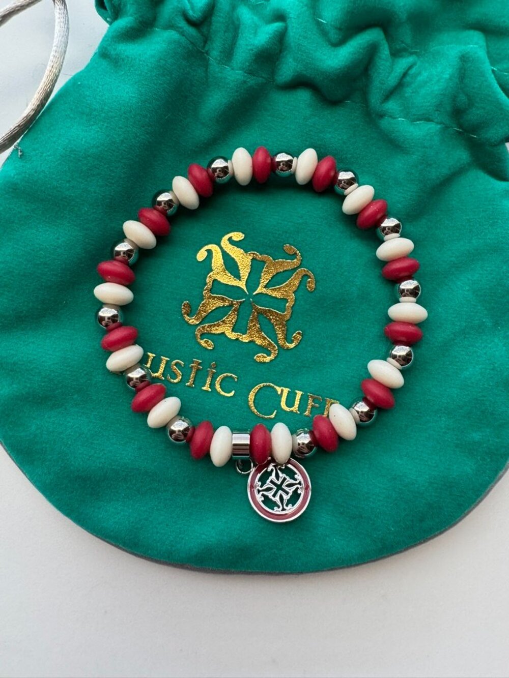 Rustic Cuff Red and White Bracelet